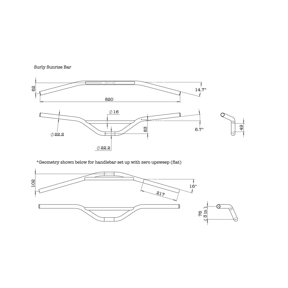 Surly Sunrise Styr Sort Riser 820mm 22,2mm