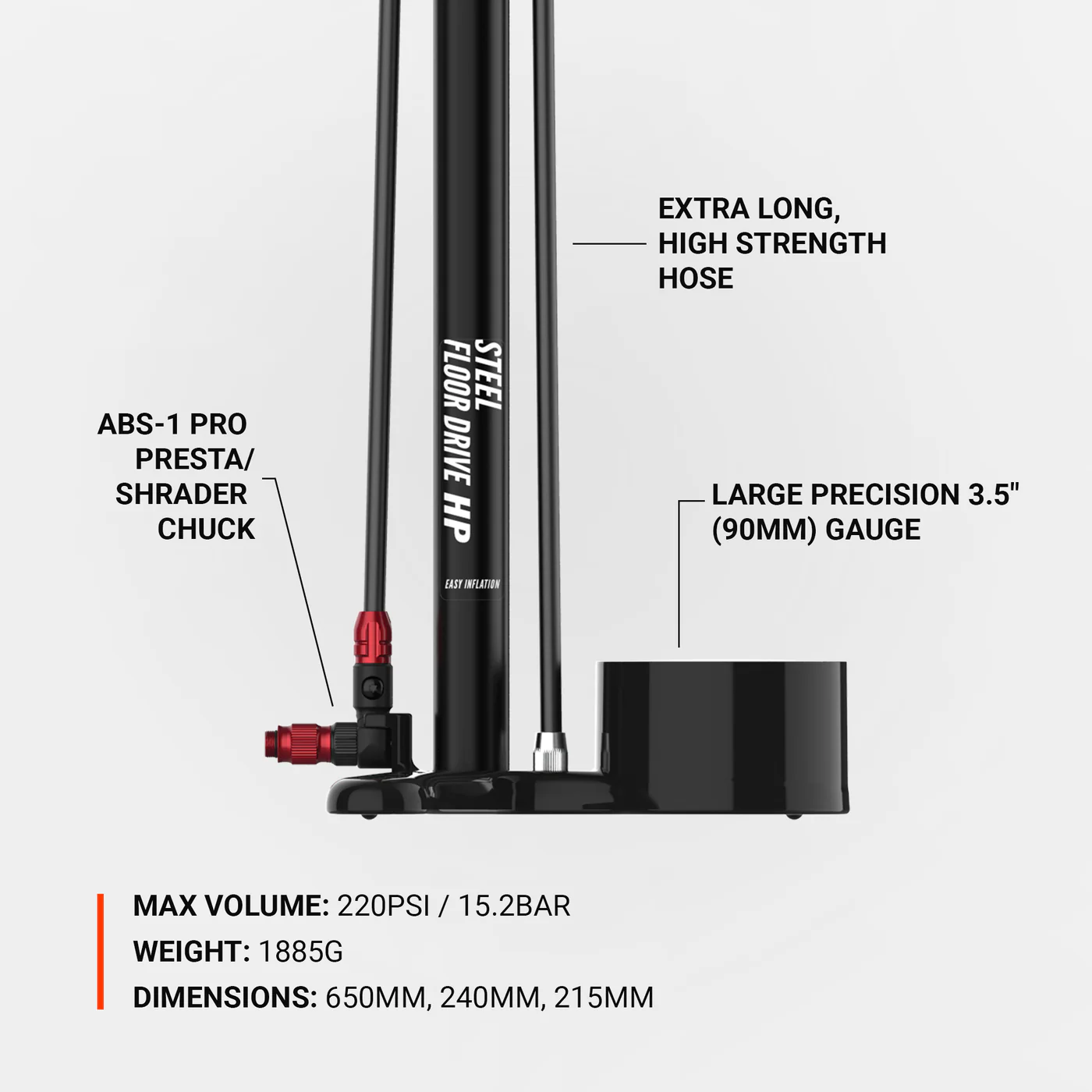Lezyne Steel Floor Drive Fodpumpe - Sort