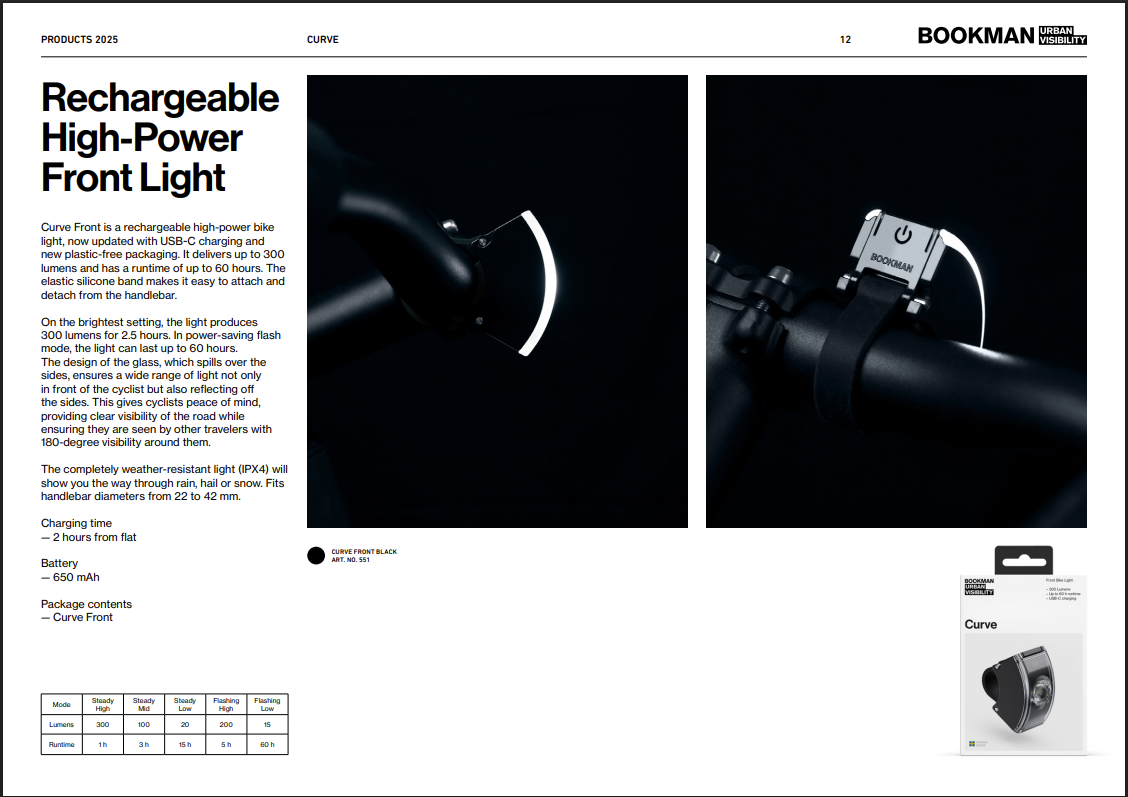 Bookman Curve Front Light Black USB-C