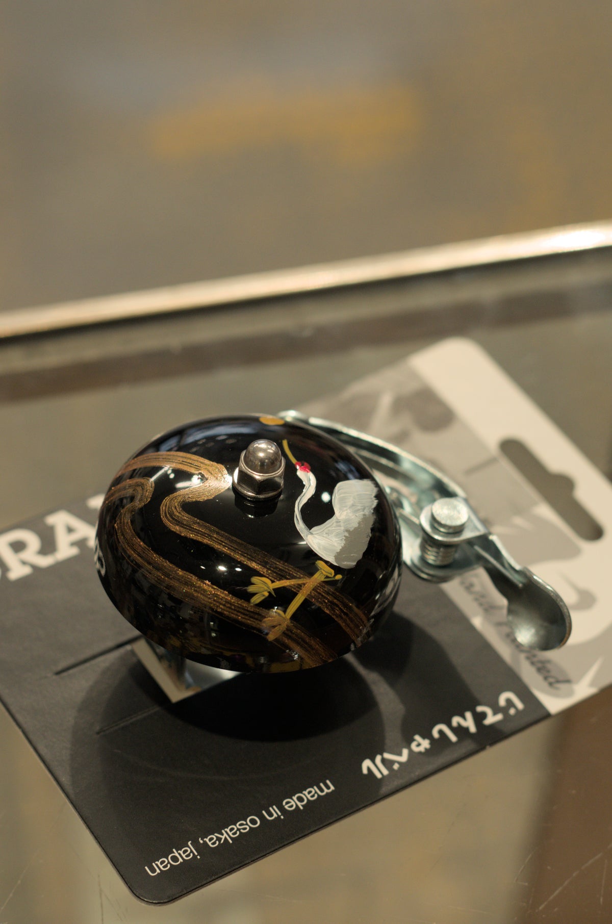 Crane Hand Painted Suzu Bicycle Bell w/ Steel Band Mount - Tsuru